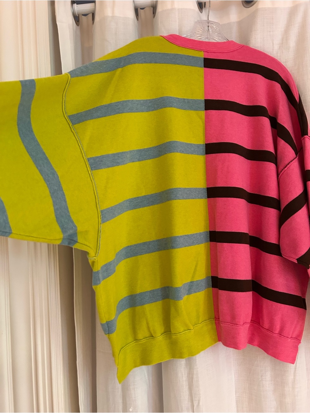 Free People Colorblock Striped Crewneck Sweater in Hot Pink, Lime and Black - Picture 4 of 6